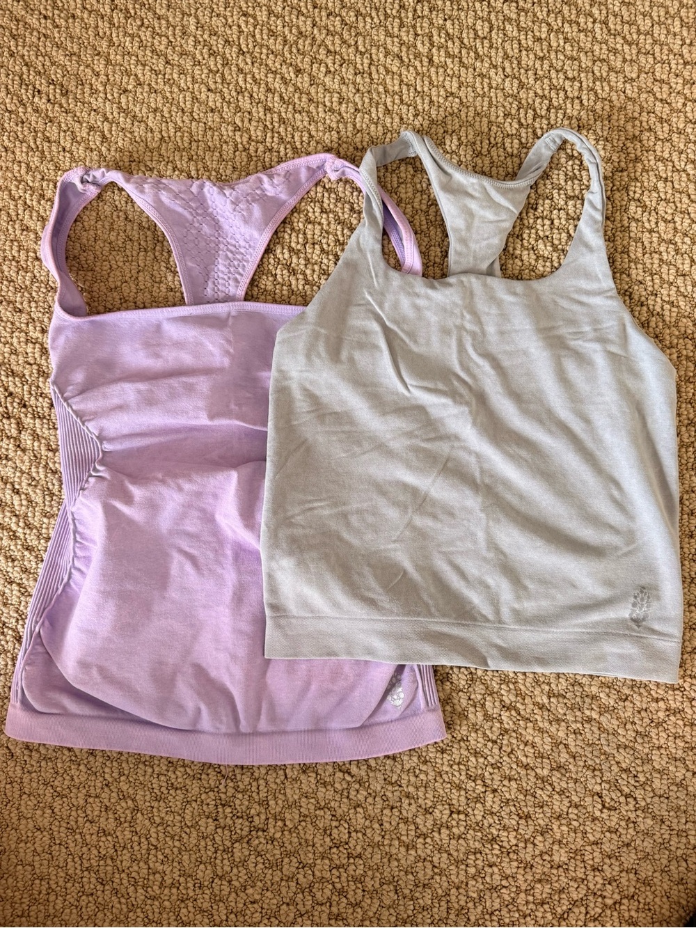 FP Movement by Free People Seamless Racerback Tanks in Lilac and Light Gray Set